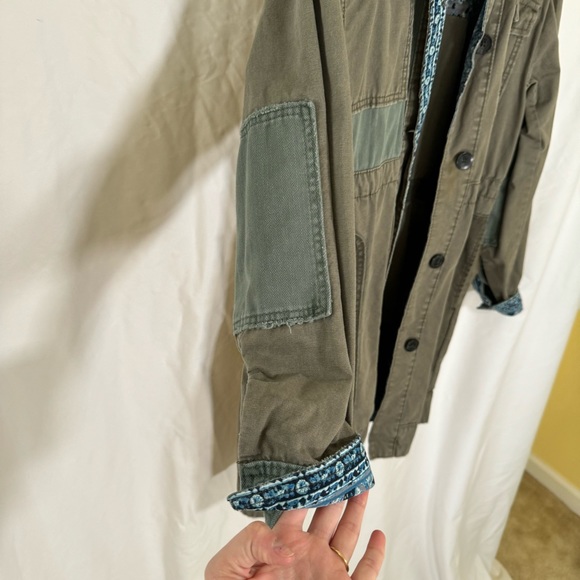 NWOT Free People Patchwork Military Utility Jacket in Army Green with Paisley - Picture 3 of 6